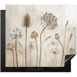 HERDABDECKPLATTE Blumen - Aquarell - Stilleben - Braun - Vintage Abdeckung Glaskeramikkochfeld 59x51 cm