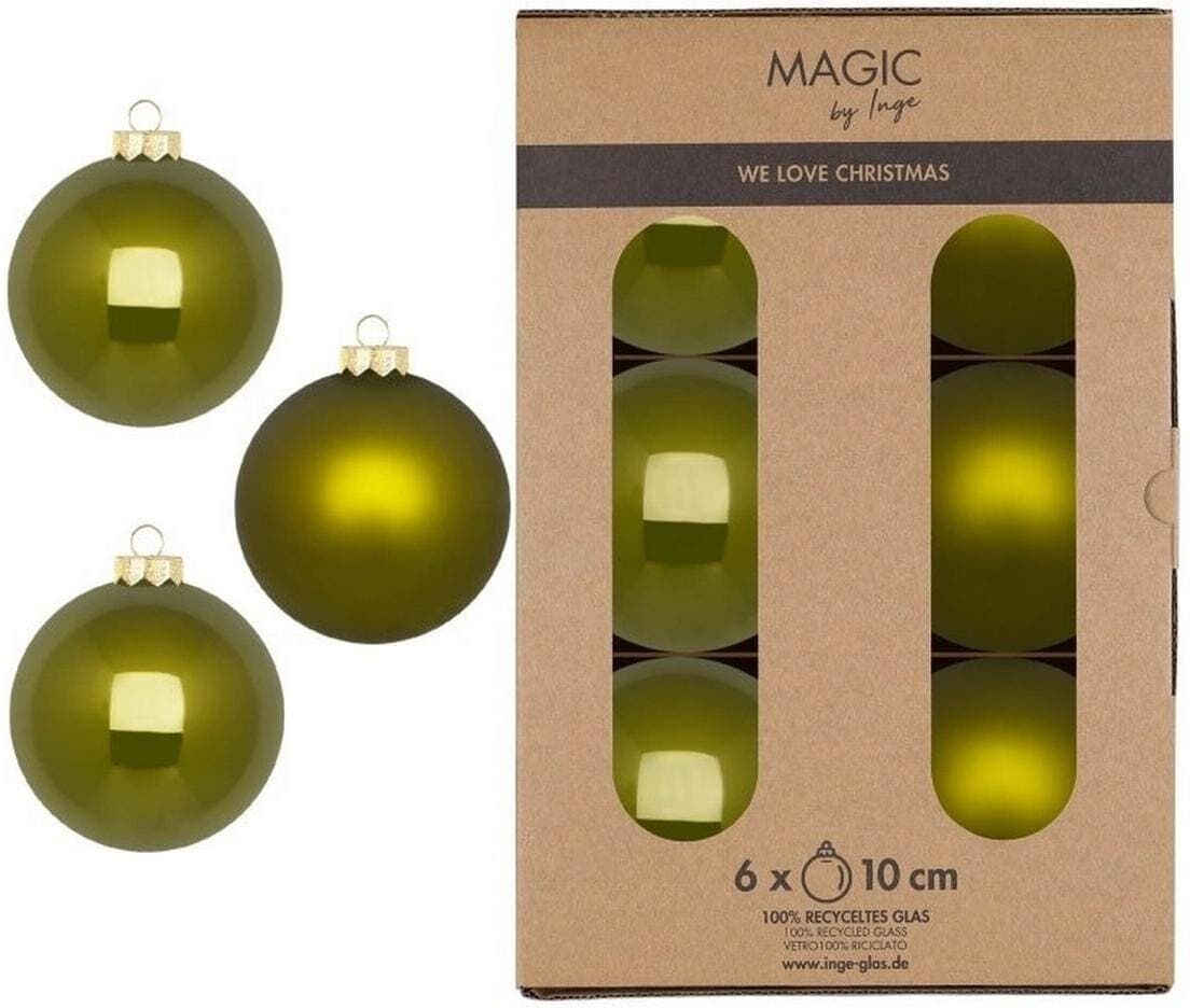 Weihnachtsbaumkugel "INGES CHRISTMAS DECOR Green Olives 6 Stück", grün (olivgrün), Ø:10cm, Glas, Weihnachtsbaumkugeln, Weihnachtsbaumkugel olivgrün 10cm