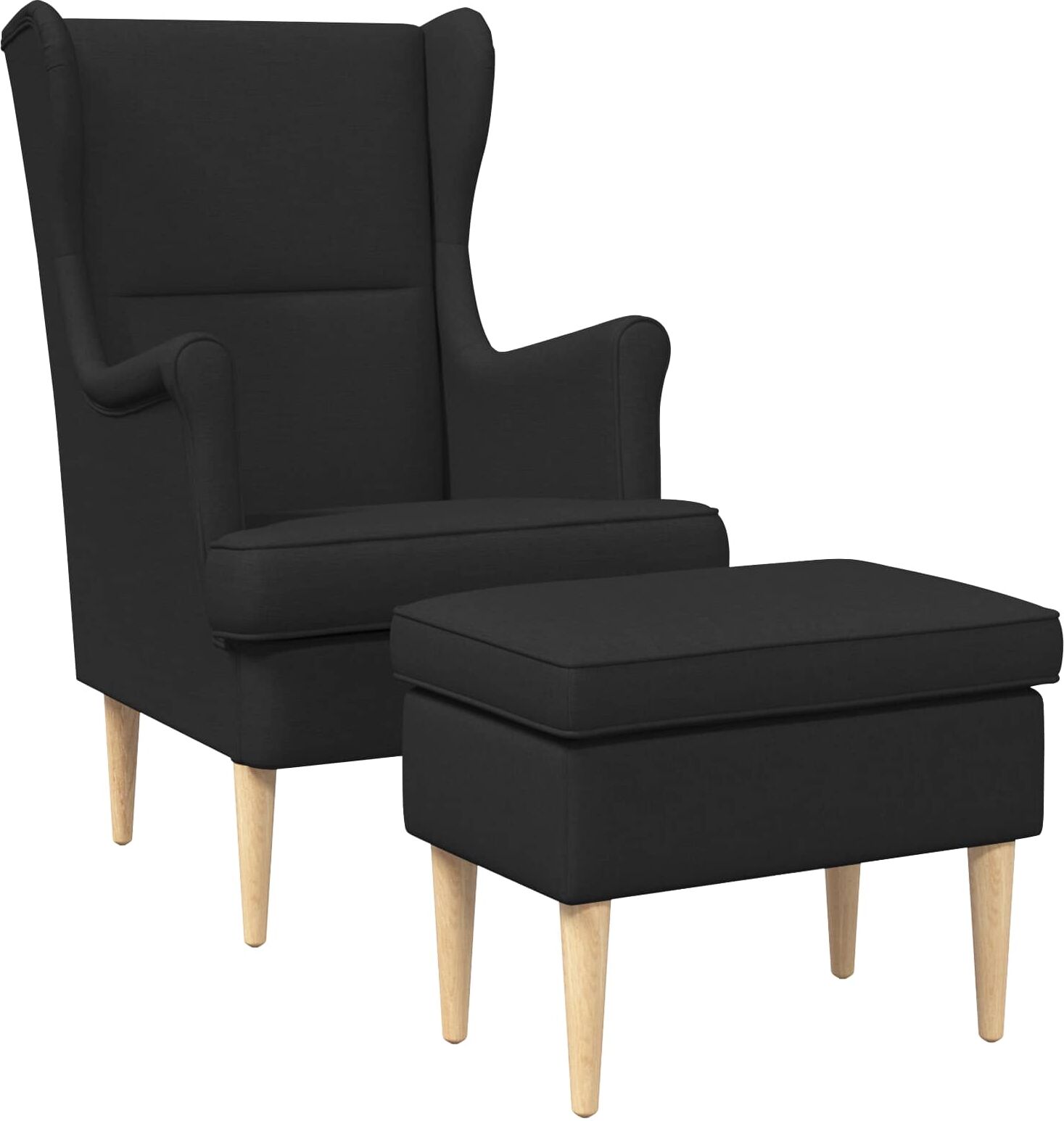 vidaXL Fauteuil avec pouf 2 pc Noir Tissu