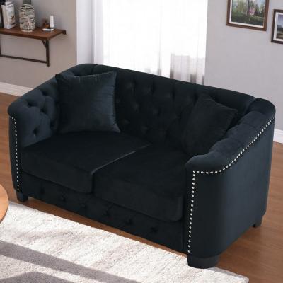 Velvet Chesterfield Sofa with Tufted Backrest and Nailhead Arms