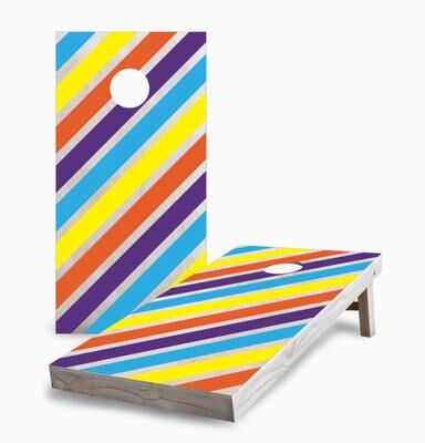 Skip's Garage Candy Striped Corn Hole Board Set with Hole Lights