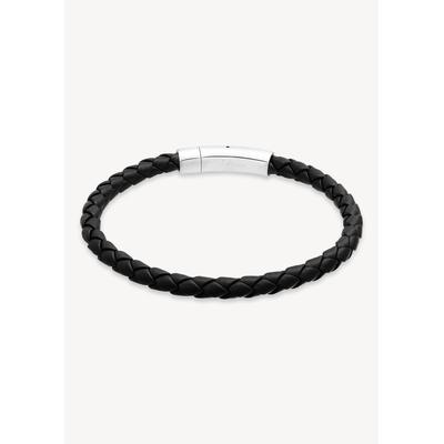 Armband S.OLIVER, schwarz (edelstahlfarben, schwarz), Armbänder, Herren, 22cm, Edelstahl Leder, Edelstahl, Leder, Armband