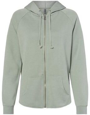 Independent Trading Co. PRM2500Z Women's California Wave Wash Full-Zip Hooded Sweatshirt in Sage size XS   Ringspun Cotton