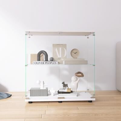 Two-door Glass Display Cabinet 2 Shelves with Door