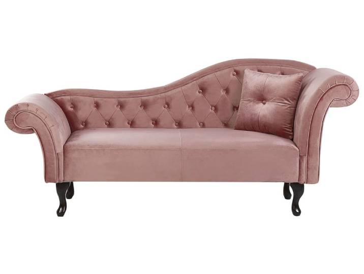 Chaise longue côté droit velours rose