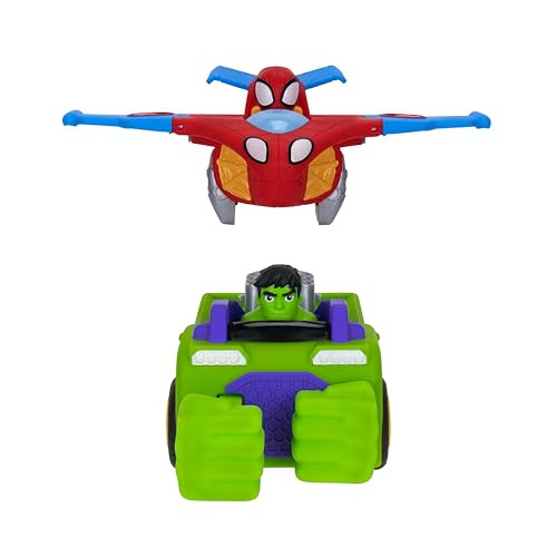 Jazwares Spidey en zijn fantastische vrienden Team Up voertuig met Hulk voertuig en Spidey Jet