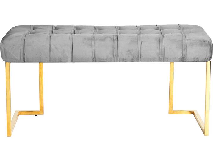 Sitzbank KAYOOM Rare 225, Edler Touch durch goldenes Gestell , grau, B:100cm H:48cm T:47cm, Bezug: 100% Polyester (Samt) / Gestell: 100% Edelstahl, Sitzbänke, Sitzbank, samtweich, gesteppt, mit Zierknöpfen, Gemütliches, schickes Polster