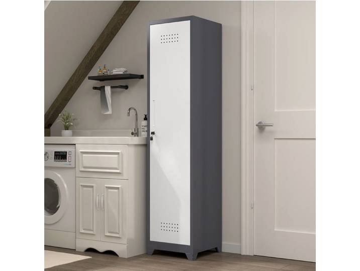 Armoire de rangement métallique étroite AESVAR avec porte verrouillable gris 15 75  x 15 75  x 64 96