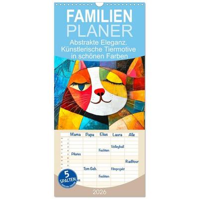 Familienplaner 2026 - Abstrakte Eleganz. Künstlerische Tiermotive in schönen Farben mit 5 Spalten (Wandkalender, 21 x 45 cm) CALVENDO