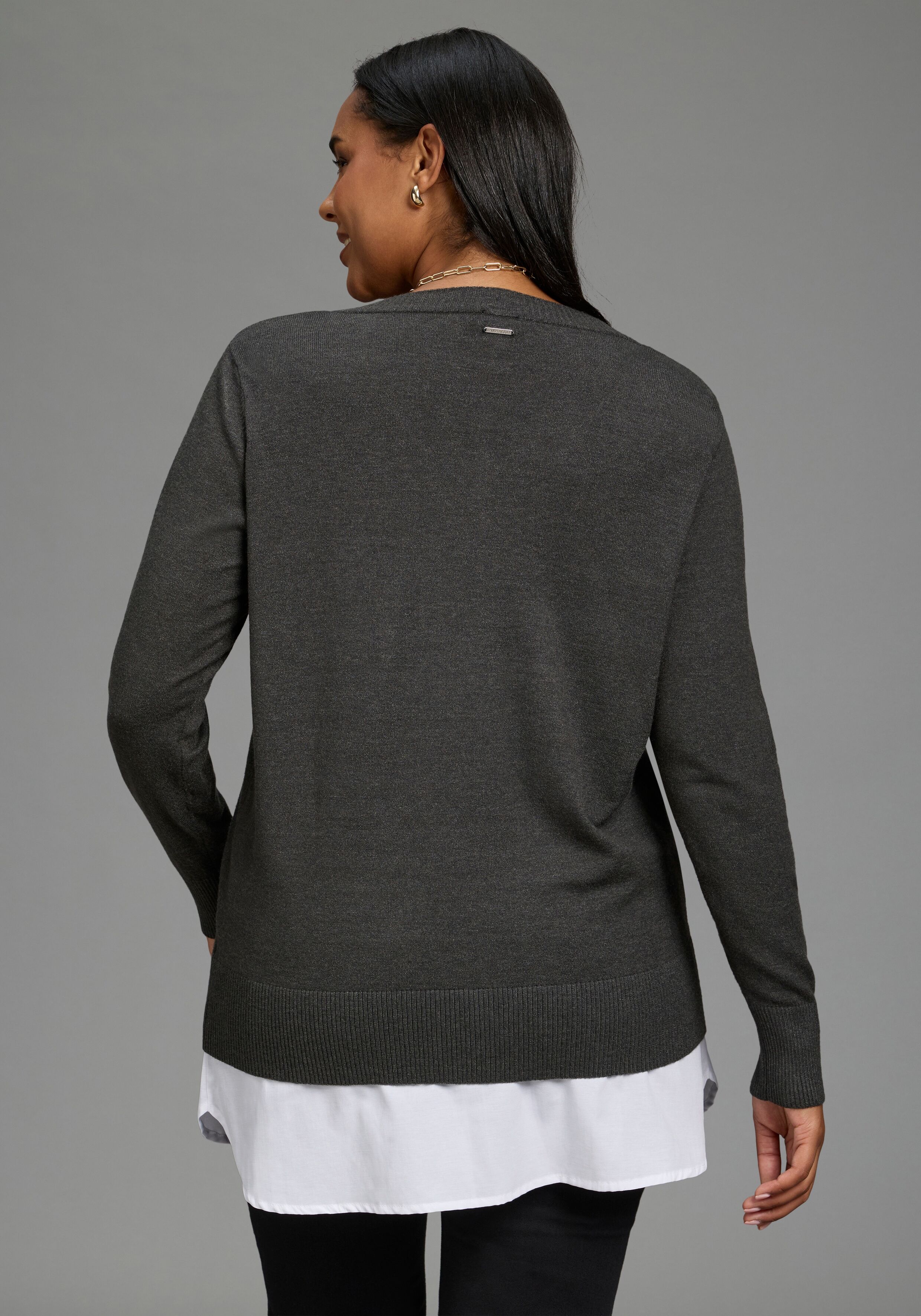 Longbluse LAURA SCOTT CURVE "Blusenverlängerung Grosse Grössen", Damen, Gr. 58, weiß, schwarz, Web, Obermaterial: 65% Baumwolle, 35% Polyester, unifarben, Po-bedeckend, Blusen Longbluse, femininer Stil, aus Baumwolle und Polyester, po-bedeckende Länge wei