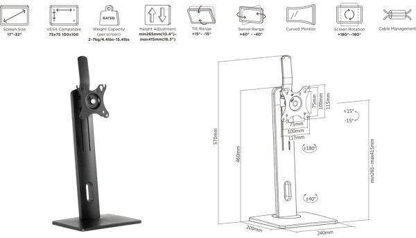 Estuff Ergonomisk Skærmholder - Til Skrivebord