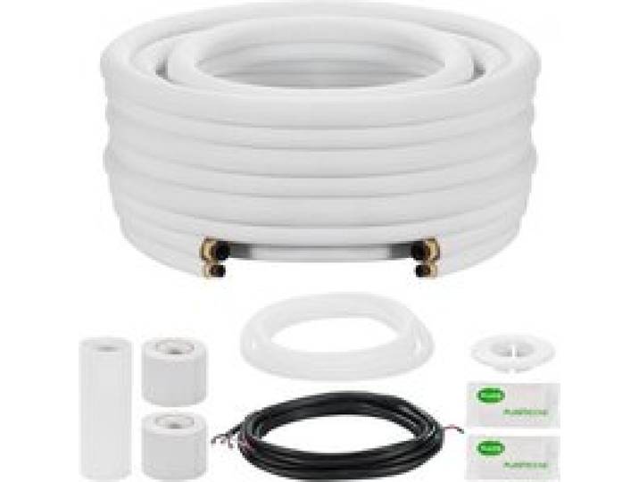 VEVOR Kit Liaison Frigorifique Tuyau en Cuivre Mini-split 9,5 mm 15,9 mm Diamètre Extérieur, 15,2 m Longueur, Bobine Isolée PE Blanc Épais 9,5 mm avec Écrous, Raccords, pour Mini Climatiseurs Split