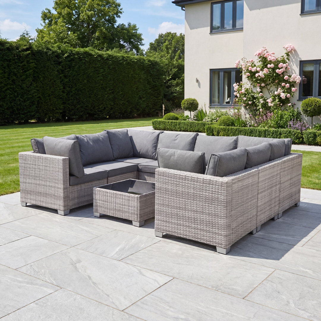 Highland Dunes Saviano 8 Seat Modular U-Shaped Rattan Corner Set Grey 8