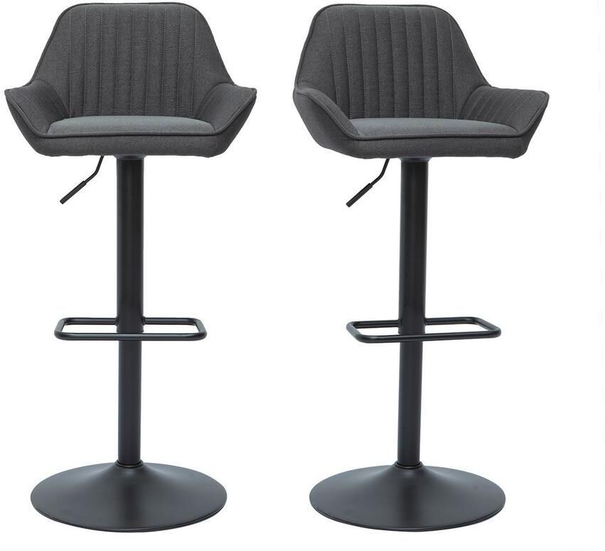 Miliboo Design-Barhocker verstellbar anthrazitgrauer Stoff 2er-Set RONNIE