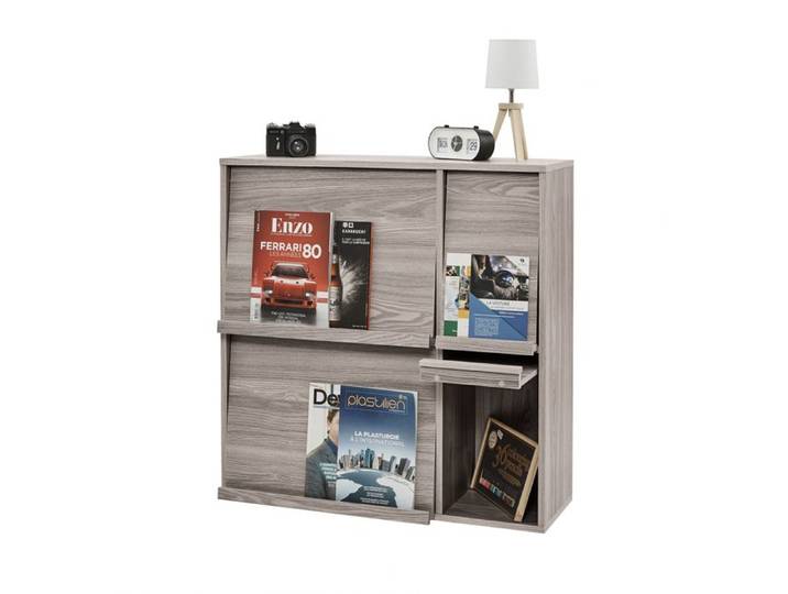 Iris Ohyama Meuble étagère Bibliothèque de rangement Avec 4 portes FR-F4 Chêne Gris L33.8 x P89 x H90 cm