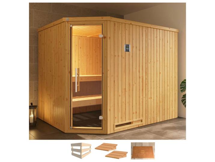 Sauna WEKA Varberg 4 , beige (natur), ohne Ofen, (ohne Ofen), Saunen, Sauna, ohne Ofen