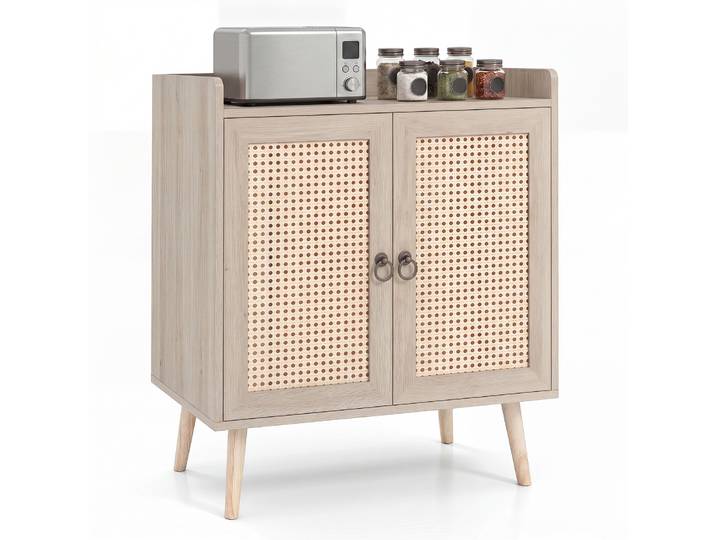 Dressoir met Rotan Deuren Keukenkast van Hout met Werkblad & Verstelbare Planken
