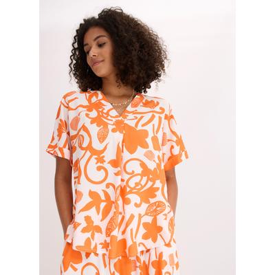 Tunika BONPRIX, Damen, Gr. 40, orange (wollweiß, mango floral), Obermaterial: 100% Viskose, bequem, Tuniken, mit floralem Druck, aus fließender Viskose