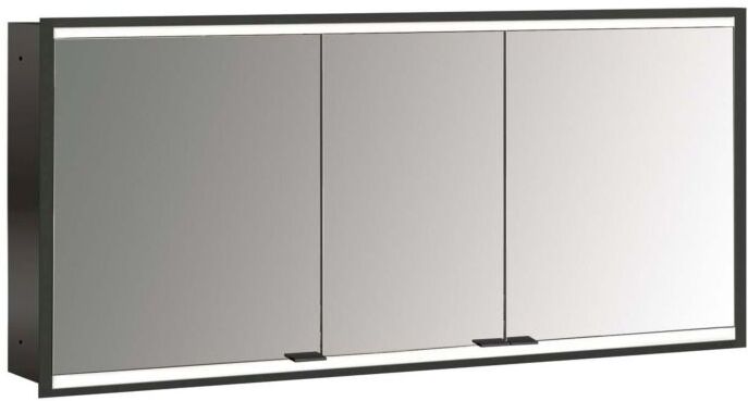 Emco prime Unterputz-Lichtspiegelschrank 949713563 1400x730mm, 3-türig, schwarz/spiegel
