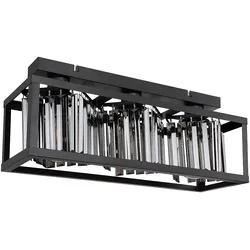 Kristall Deckenleuchte schwarz Deckenlampe E27 3 flammig Wohnzimmerlampe modern, Metall Glas rauchfarben, 3x E27 LxH 51x17 cm