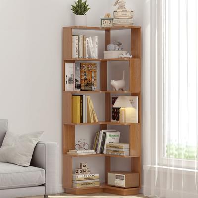 GDFStudio - Elysande Wood Corner Bookcase with 6-Tier Anti-Fall Design
