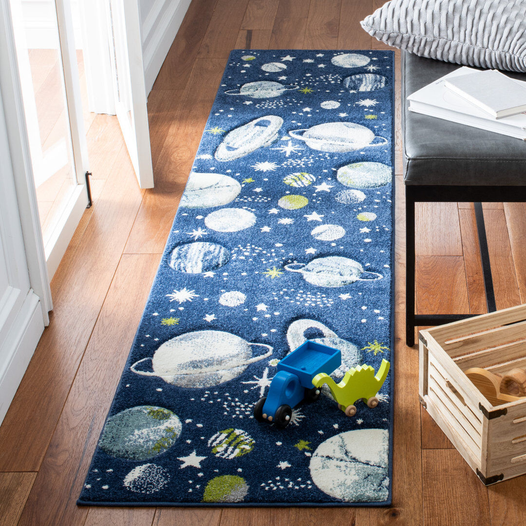Isabelle & Max Carousel Kids Space Area Rug In Navy / Ivory Navy;Ivory Runner 61 x 244cm