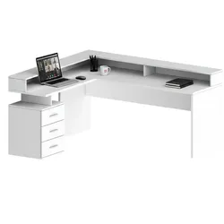 Dmora Leonilda - Schreibtisch, 180x90x160h cm Weiß, Eckform Made in Italy
