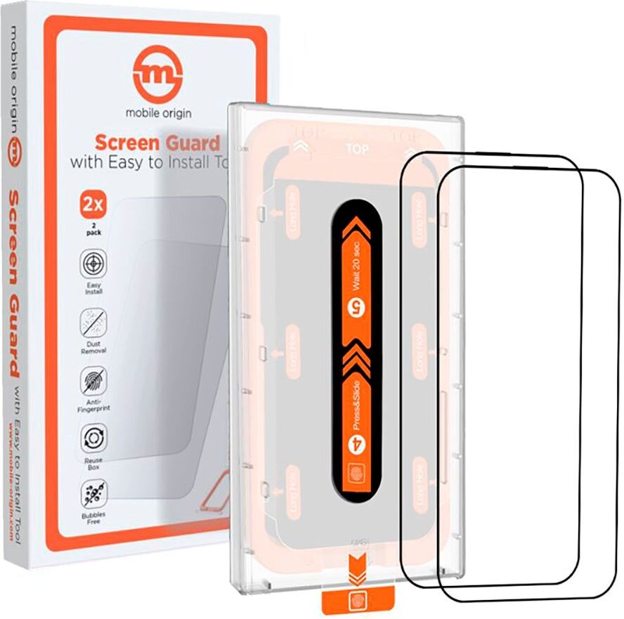 iPhone 15 Mobile Origin Beskyttelsesglas - 2 stk. - Case Friendly - Sort Kant