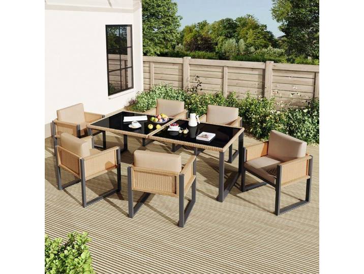 Mobilier de Jardin extérieur Ensemble Table à Manger et chaises de Jardin en polyrotin pour 6 Personnes avec fauteuils pour Jardin