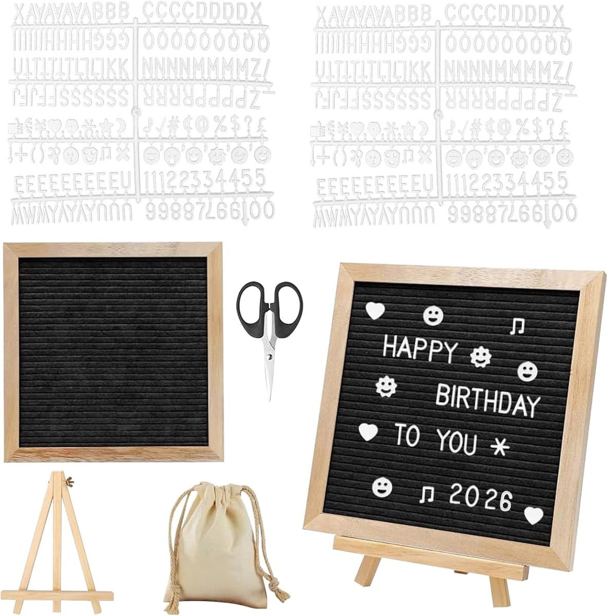 Ynkkvre Letterbord met standaard en accessoires, Eikenhout en Vilt, Grijs, 25 x 25 cm
