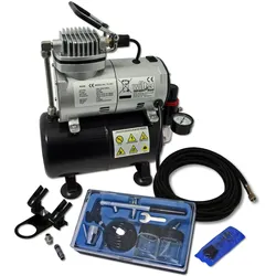 Wiltec Einsteiger Airbrush Kompressor Set AS186 Airbrushpistole DA128 Zubehör