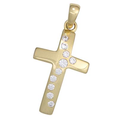 Kreuzanhänger JOBO "Anhänger Kreuz Goldkreuz 20 mm", gelbgold 333, weiß, Schmuckanhänger, Damen, Gelbgold 333, 333 Gold mit 10 Zirkonia