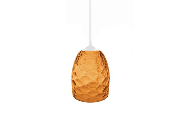 Suspension métal blanc abat-jour verre ambre