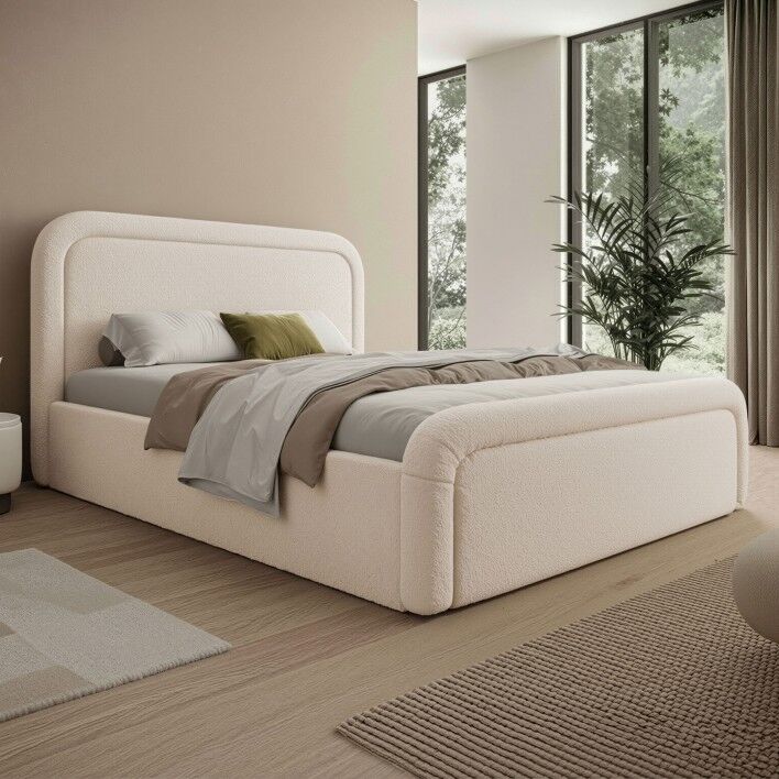 MebleMWM Łóżko Tapicerowane Z Pojemnikiem Sfg0154p   140x200   Boucle   Cream #33