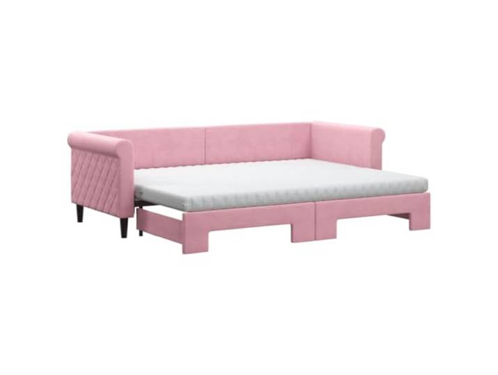 Makastle Tagesbett Ausziehbar Rosa Samt 80x200 cm mit Matratzen Holz-Metall-Rahmen