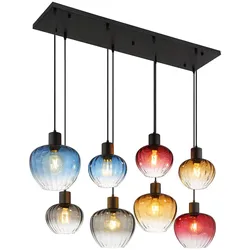 Pendelleuchte Hängeleuchte Esszimmerlampe Retro Glas Esstischlampe, schwarz mehrfarbig, 8x E27, LxBxH 110x42x120 cm