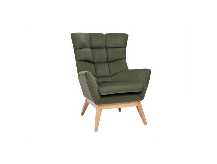 Skandinavischer Sessel mit Samteffekt in Khaki und Holz BRODY
