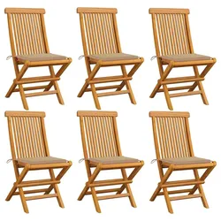 vidaXL 6x Teak Massiv Gartenstuhl mit Beige Kissen Gartenstühle Klappstuhl Klappstühle Holzstuhl Gartenmöbel Stuhl Stühle Terrasse Balkon