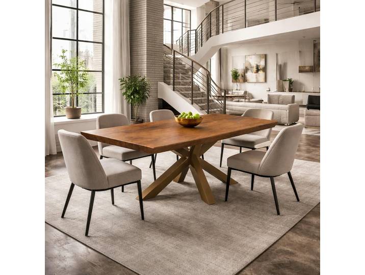 Table extensible chêne brun bords biseautés pied grège 220 cm PALERME