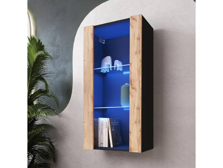 Komodee Vitrine Hängend Tivoli Vertical A1 Wotan/Schwarz 50x100x29 cm Hängende Vitrine Tivoli Vertical, Wotan/Schwarz, Breite 50cm x Höhe 100cm 50cm x Tiefe 29cm, LED Blau, 2 Regalböden