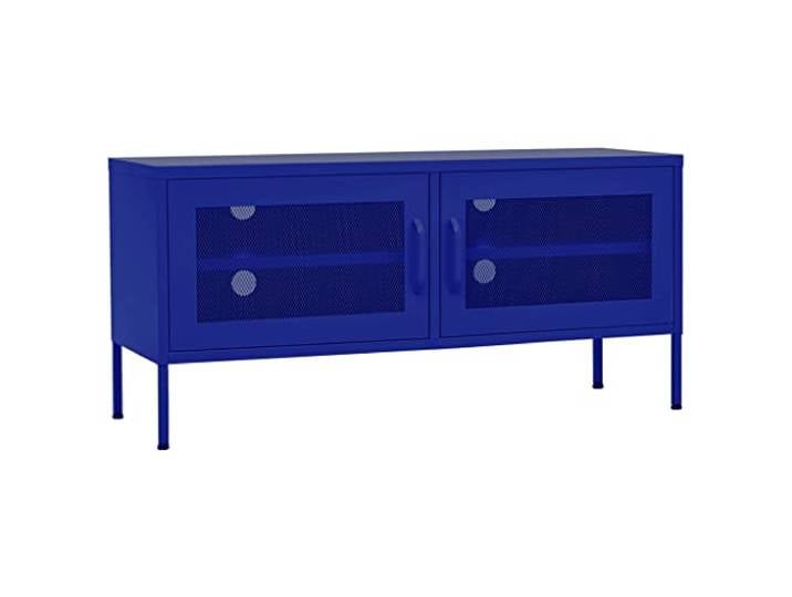 GKHPYURE TV-Schrank Marineblau 105 x 35 x 50 cm Stahl 2 Netztüren, 1 Einlegeboden, 4 Löcher für Kabel, Nivellierer, Belastung 100 kg