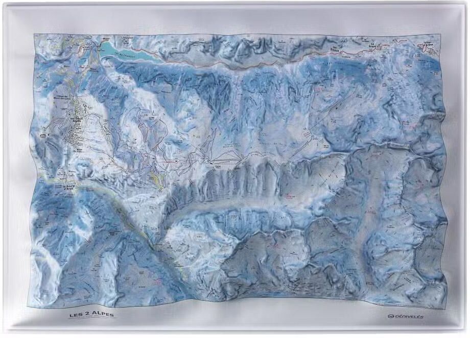 Deniveles  - Pack Carte 3D Les Deux Alpes + Cadre 50x70 cm Black - Carte 3D