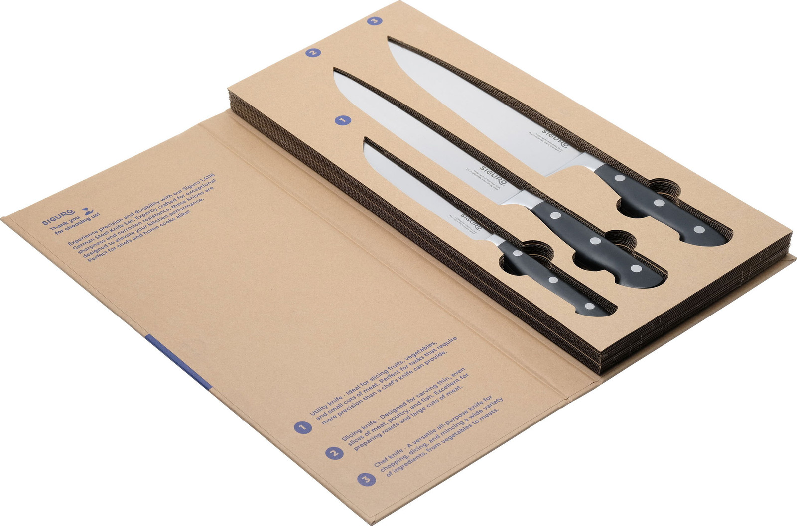 Siguro Hikari 3-delige messen set met chefmes