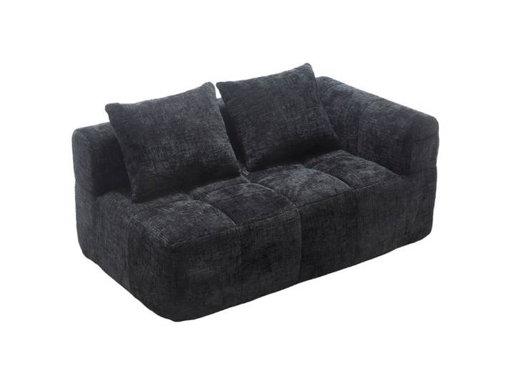 Canapé fixe 2 places - ZEVKOR - Modèle 2 places - Chenille - Noir - Assise moelleuse
