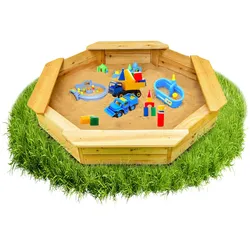 Coemo 6-eckiger Sandkasten Sally Holz inkl. Bodenplane 135x135x20 cm