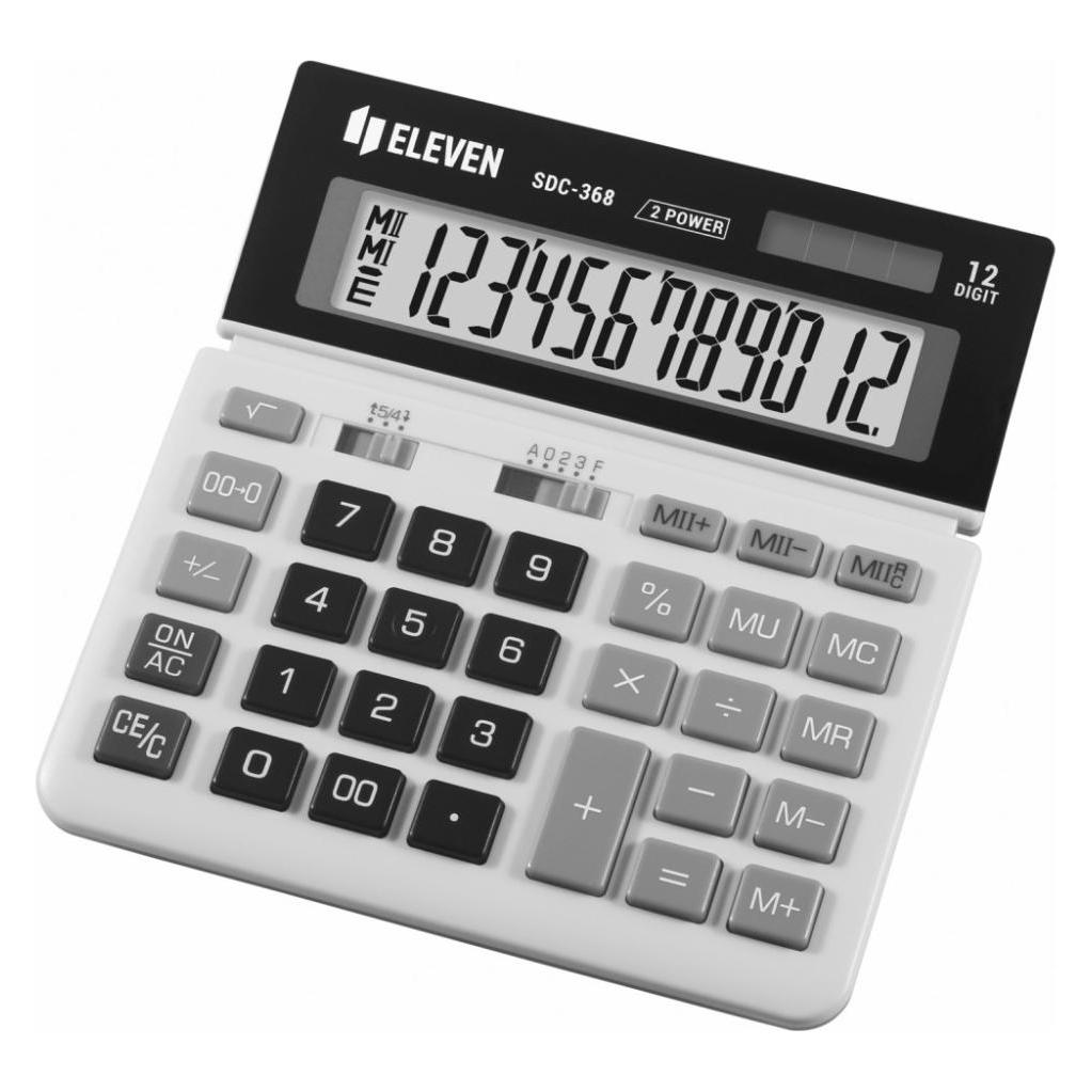 Eleven Taschenrechner SDC368 Taschenrechner, Schwarzweiss, Desktop, 12 Plätze, Dual-Stromversorgung (Batteriebetrieb, Solarenergie) (SDC-368)