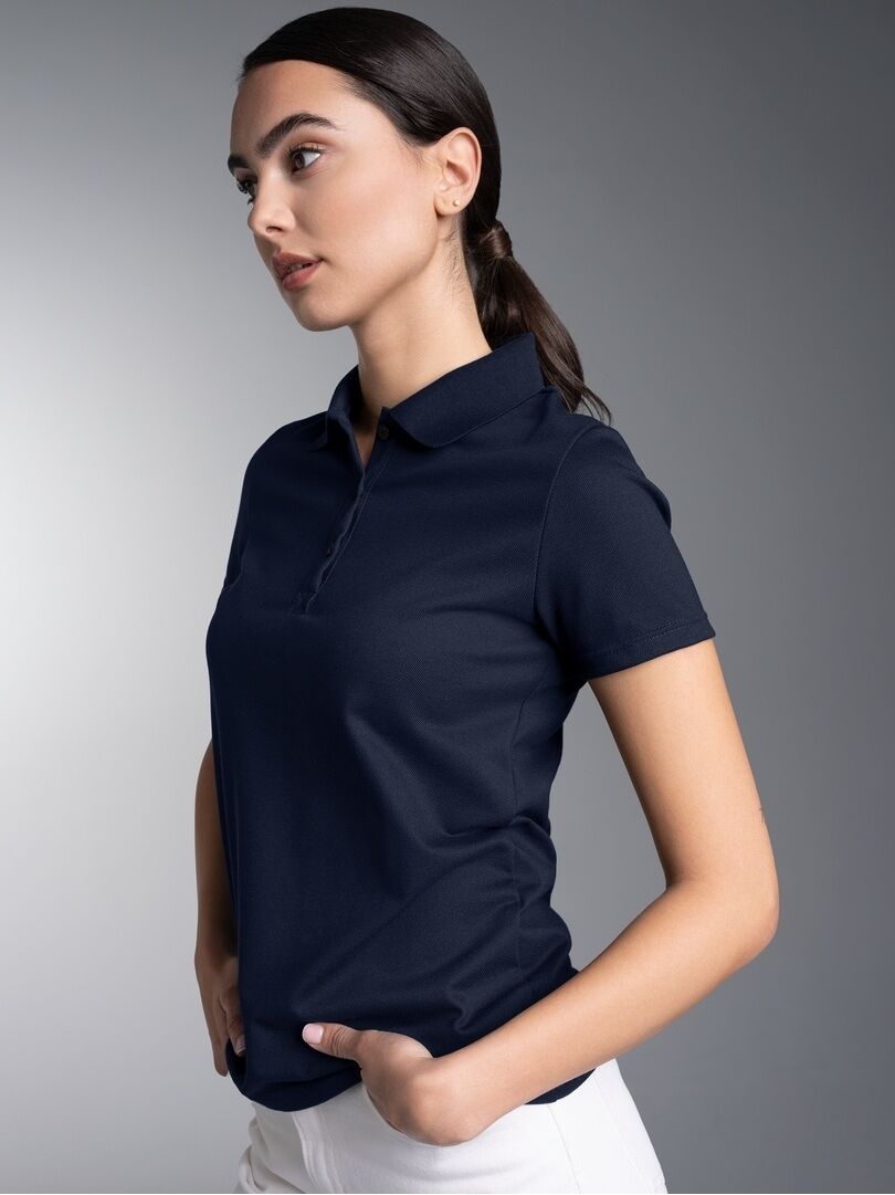 Poloshirt TRIGEMA "TRIGEMA Poloshirt", Damen, Gr. L, blau (navy), Piqué, 100% Baumwolle, Basic, ohne Ausschnitt, Shirts Poloshirt navy L