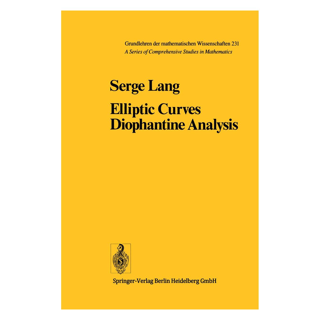 Springer Lang:Elliptic Curves (Englisch, Hardcover, Serge Lang) (9783540084891)