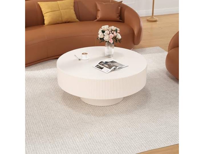 YYZIWYUN Moderner Couchtisch Mit Rillenmuster Runder Trommel-Couchtisch Mit Stauraum Fürs Wohnzimmer Einzigartiger Runder Beistelltisch Mit Rillenmuster Ideal Für Kleine Wohnungen Und Empfangsräume