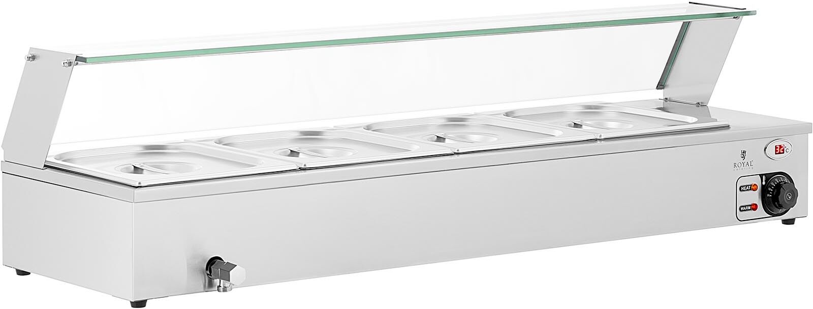 Royal Catering Bain Marie - 4 x GN 1/2 - afløbshane - glasoverdækning RCBM_GN1/2_3
